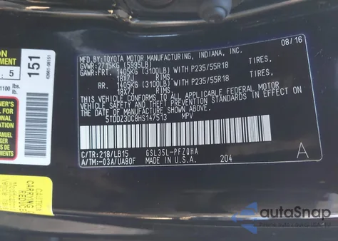 2017 Toyota Sienna Limited Premium 7 Passenger z USA, uszkodzony, nr VIN 5TDDZ3DC8HS147513